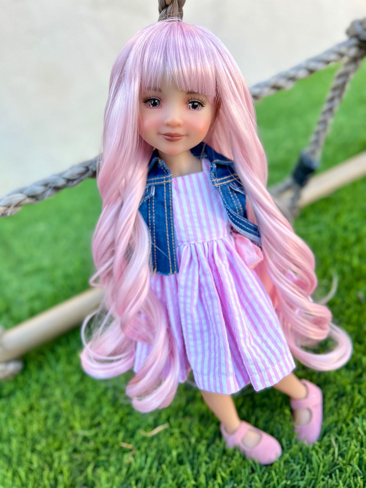 Custom doll WIG for 14"  Dolls -Heat Safe-Tangle Resistant-fits 9" head size Ruby Red Fashion Friends Pink Curls Zazou Dolls
