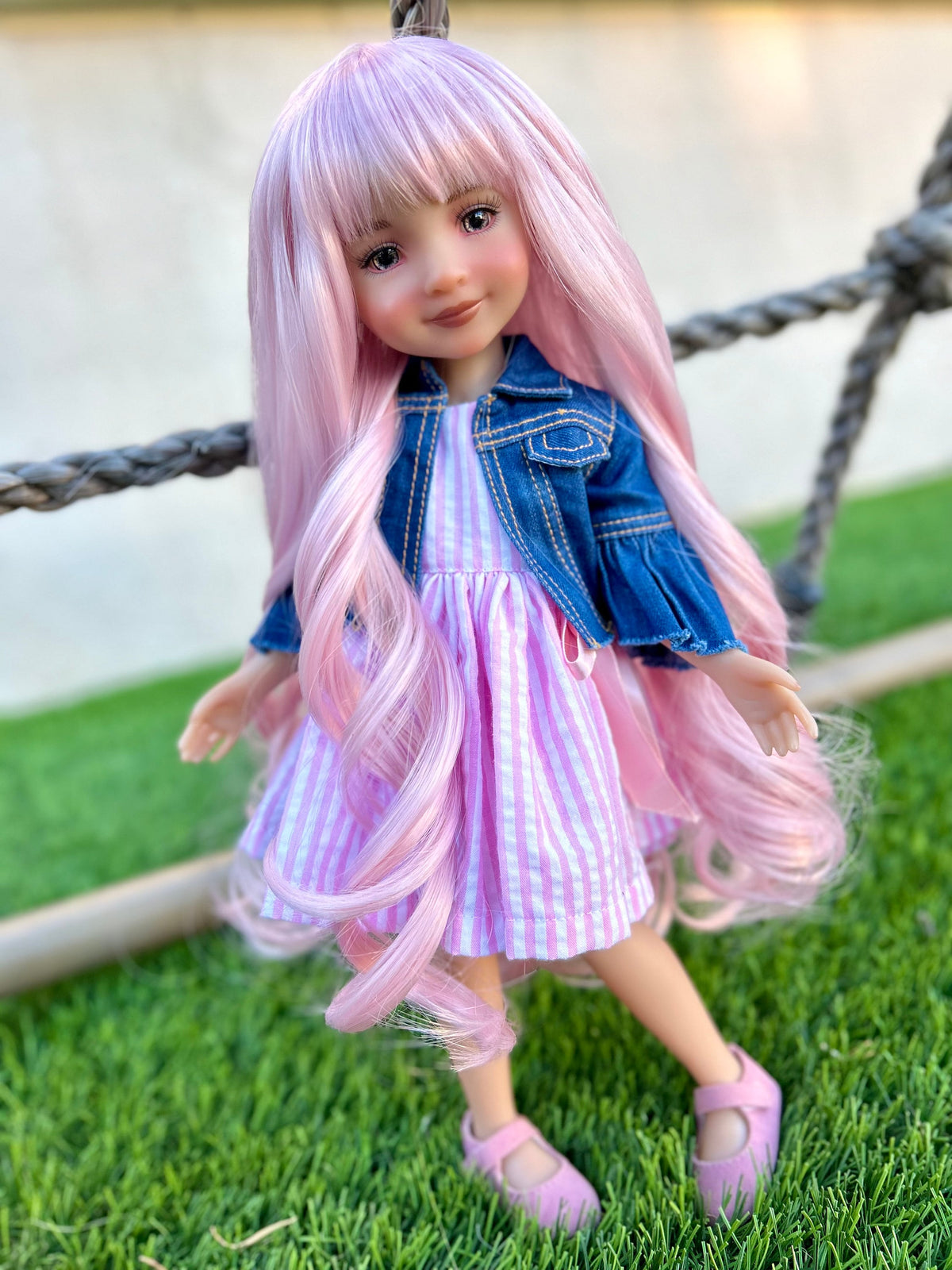 Custom doll WIG for 14"  Dolls -Heat Safe-Tangle Resistant-fits 9" head size Ruby Red Fashion Friends Pink Curls Zazou Dolls