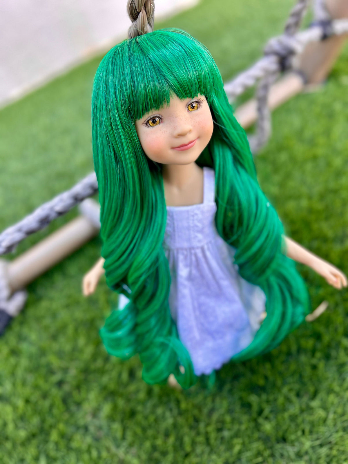 Custom doll WIG for 14"  Dolls -Heat Safe-Tangle Resistant-fits 9" head size Ruby Red Fashion Friends Green  Curls Zazou Dolls