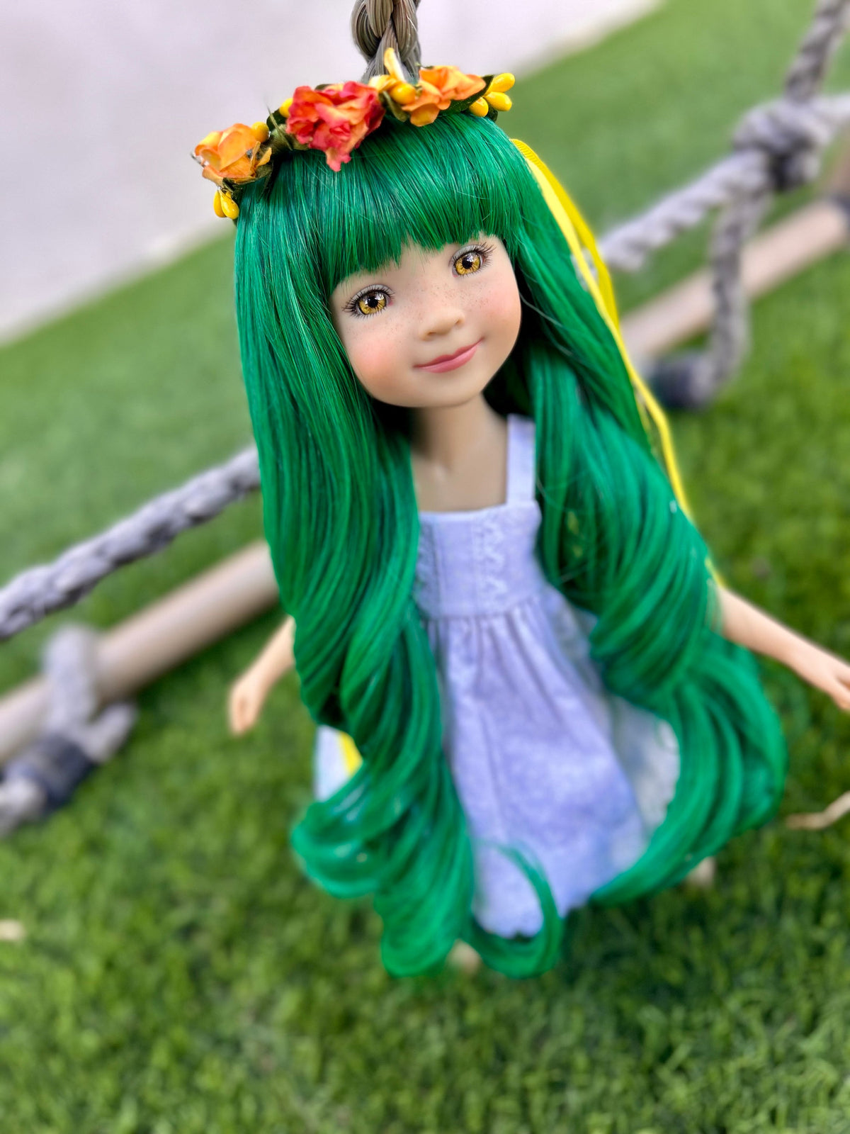 Custom doll WIG for 14"  Dolls -Heat Safe-Tangle Resistant-fits 9" head size Ruby Red Fashion Friends Green  Curls Zazou Dolls