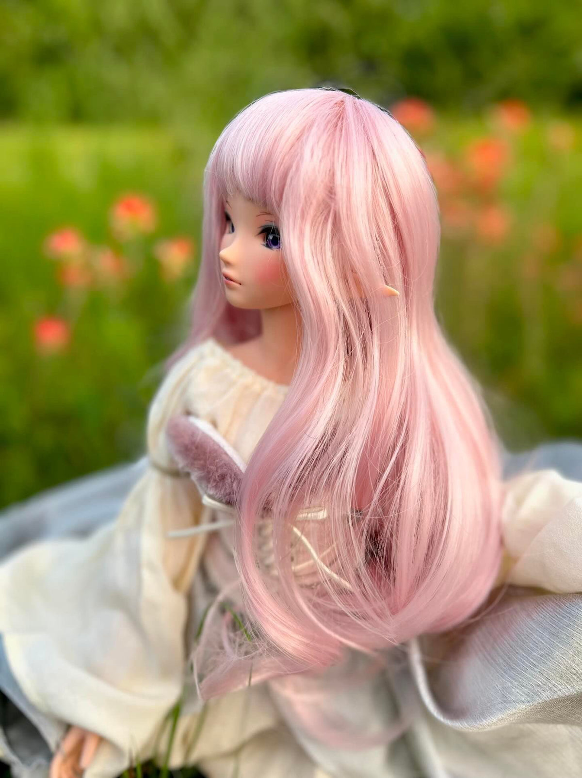 Custom doll Wig for Smart Dolls- "Tan Caps" 8-9" head size of Bjd, SD, Dollfie Dream dolls Pink curls Zazou Dolls "Loose fit" Cap required