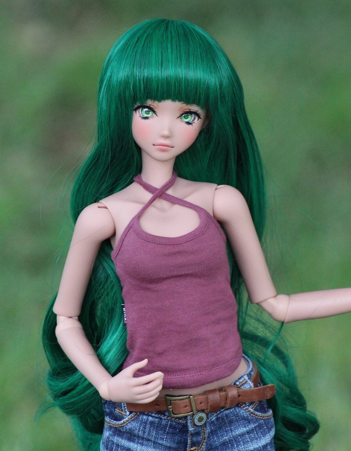 Custom doll Wig for Smart Dolls- "Tan Caps" 8-9" head size of Bjd, SD, Dollfie Dream dolls Green curls Zazou Dolls "Loose fit" Cap required