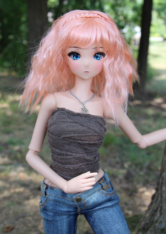 PREORDER Zazou Dolls Custom doll Wig for Smart Dolls - Tangle Resistant- 8" head size of Bjd, SD, Dollfie Dream dolls Vegan Mohair Peach