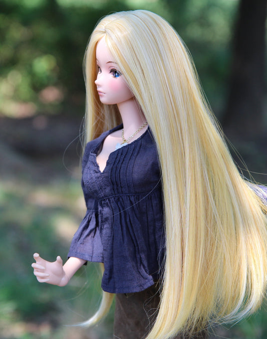Zazou Dolls Custom doll Wig for Smart Dolls- Tangle Resistant- 8.5" head size of Bjd, SD, Dollfie Dream dolls Blonde Vegan Mohair