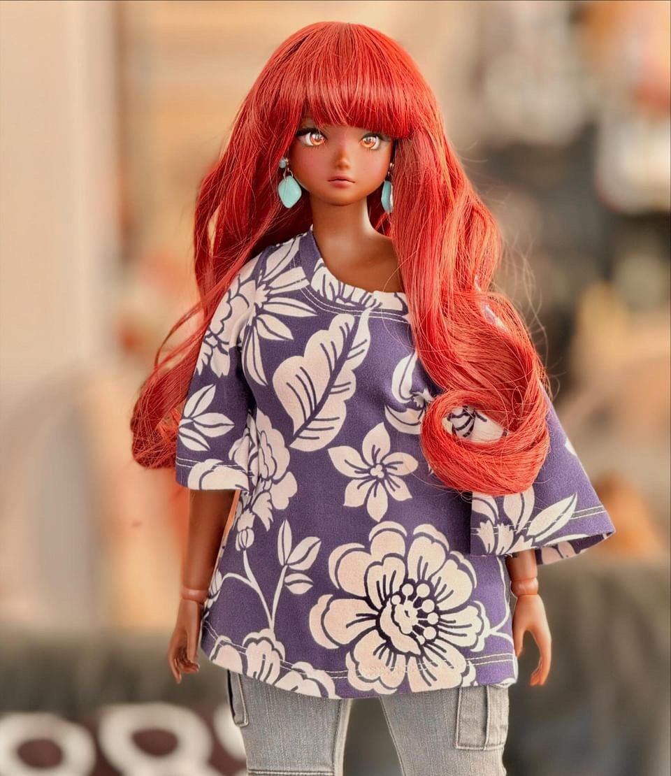 Custom doll WIG for Smart Dolls- Heat Safe -Tangle Resistant- 8.5" head size of Bjd, Sd, Dollfie Dream dolls "Tan Caps " Zazou Dolls red