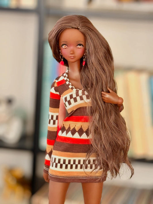 Zazou Custom doll WIG for Smart Dolls- Heat Safe - Tangle Resistant- 8.5" head size of BJD, SD, Dollfie Dream dolls Brown  Beach waves