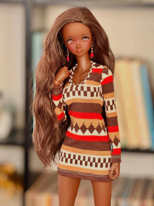 Zazou Custom doll WIG for Smart Dolls- Heat Safe - Tangle Resistant- 8.5" head size of BJD, SD, Dollfie Dream dolls Brown  Beach waves