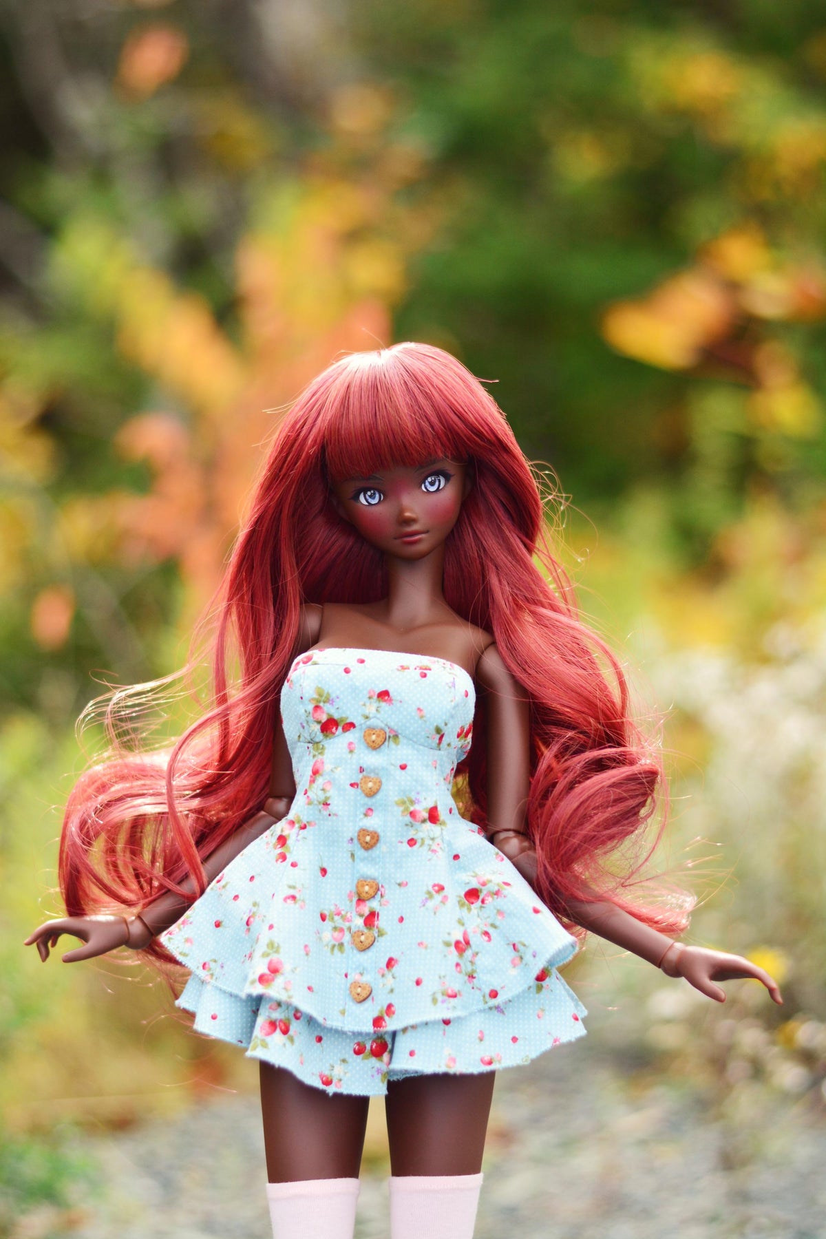 Custom doll WIG for Smart Dolls- Heat Safe -Tangle Resistant- 8.5" head size of Bjd, Sd, Dollfie Dream dolls "Tan Caps " Zazou Dolls red