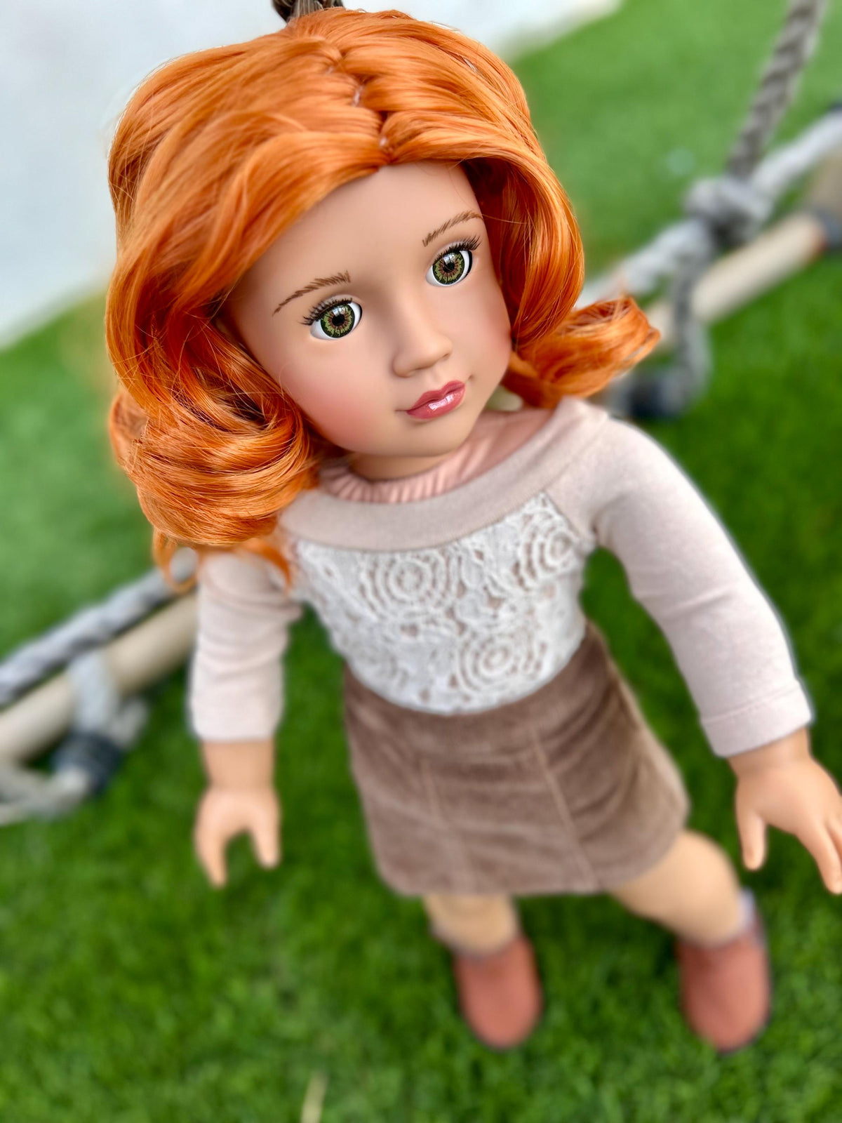 Custom doll wig for 18" American Girl Dolls - Heat Safe - Tangle Resistant - fits 11" head size of 18" dolls OG Gotz Carrot red  Zazou Dolls