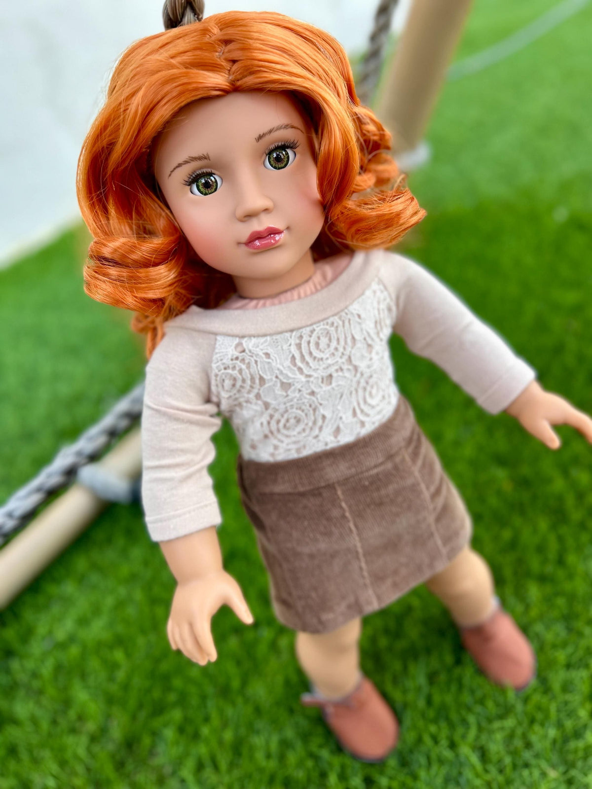 Custom doll wig for 18" American Girl Dolls - Heat Safe - Tangle Resistant - fits 11" head size of 18" dolls OG Gotz Carrot red  Zazou Dolls