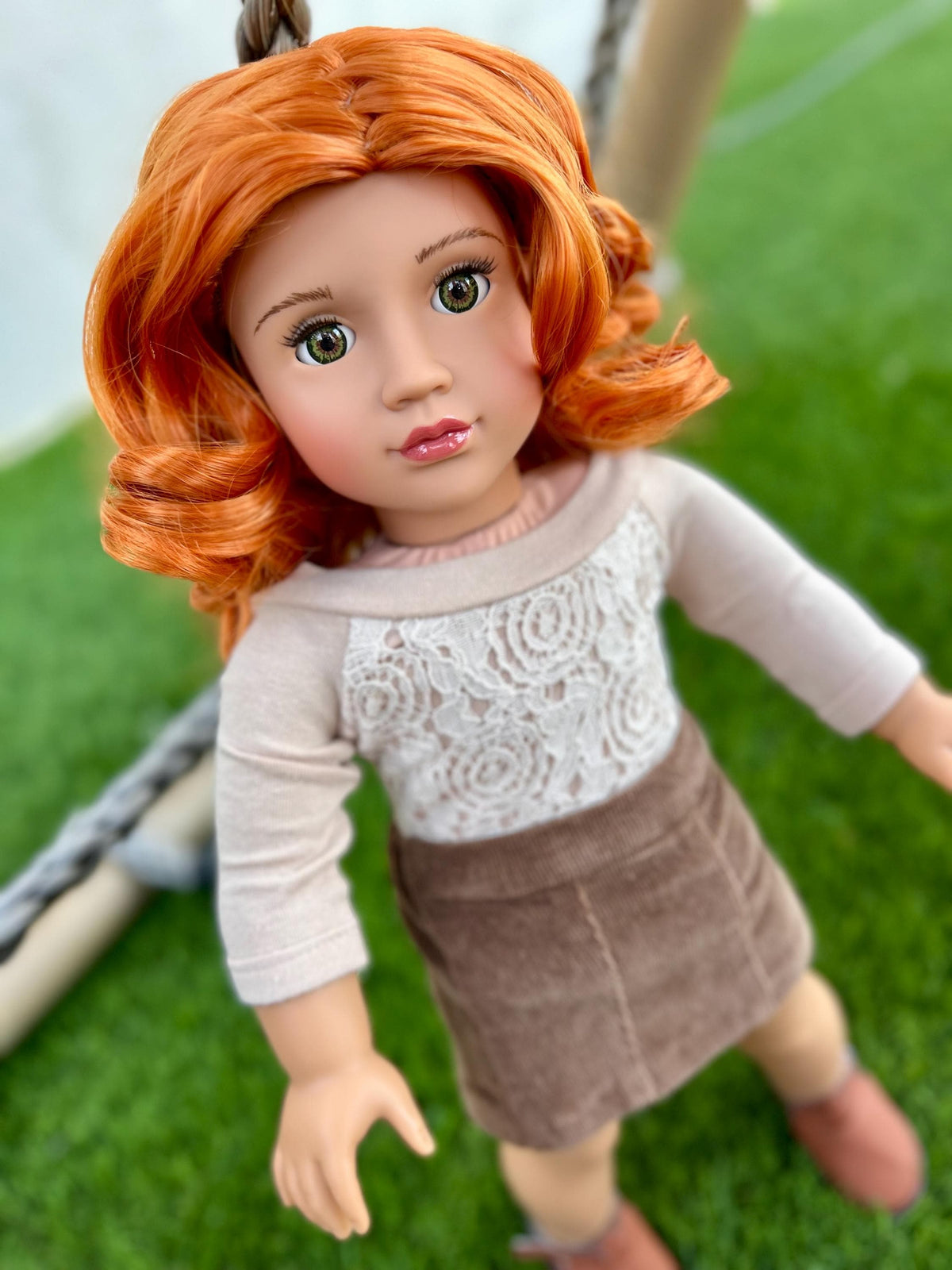 Custom doll wig for 18" American Girl Dolls - Heat Safe - Tangle Resistant - fits 11" head size of 18" dolls OG Gotz Carrot red  Zazou Dolls