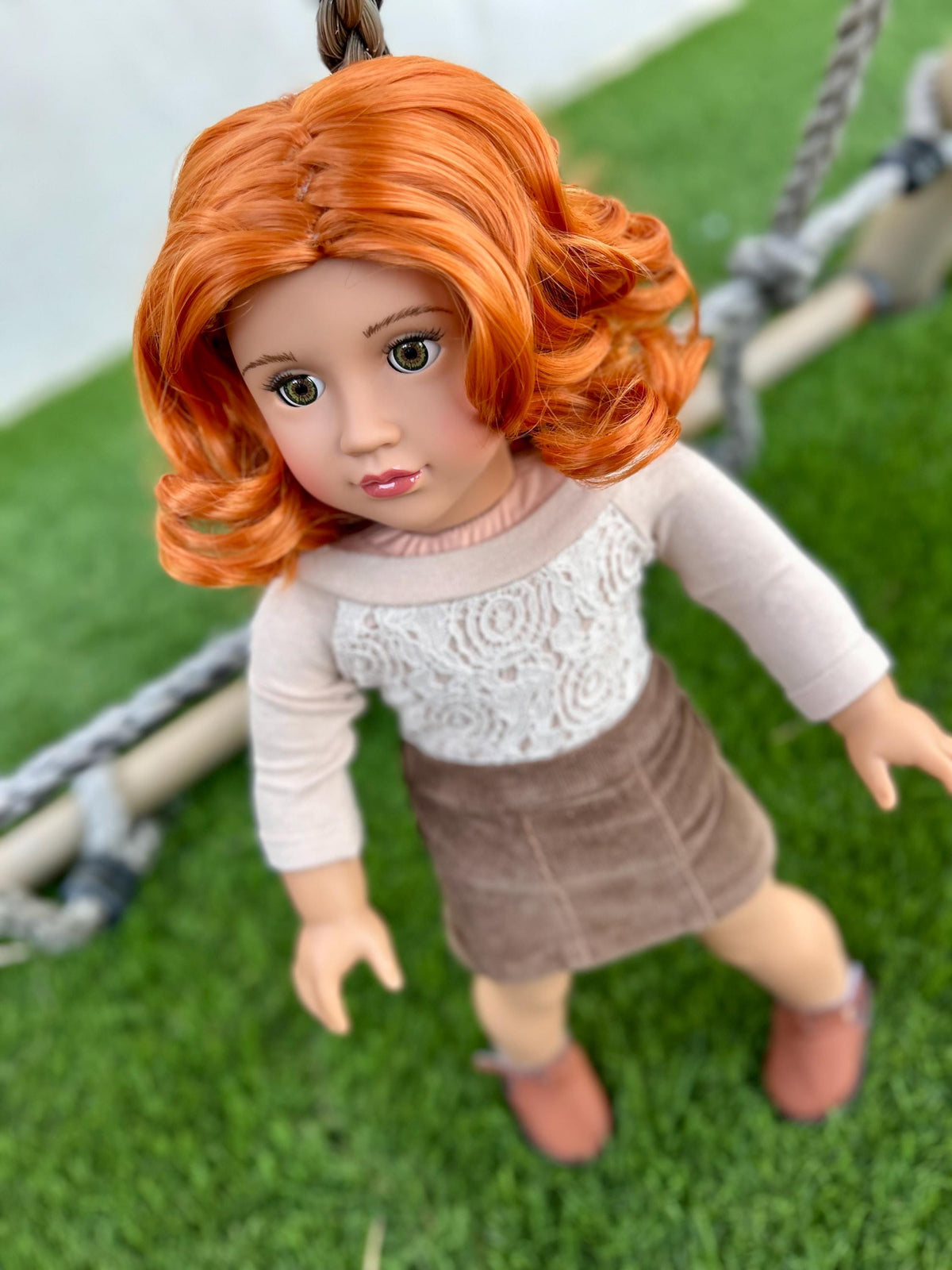 Custom doll wig for 18" American Girl Dolls - Heat Safe - Tangle Resistant - fits 11" head size of 18" dolls OG Gotz Carrot red  Zazou Dolls