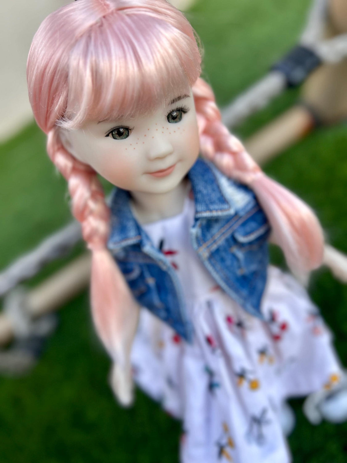 Custom doll WIG Exclusive Vegan Mohair-fits 8-9" head size Kaye Wiggs, RRFF, Meadowdolls Dumplings , bjd, "Stretch Fit" Pink braids