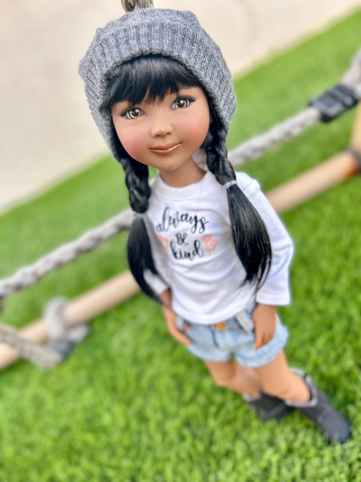 PREORDERCustom doll WIG Exclusive Vegan Mohair-fits 8-9" head size Kaye Wiggs, RRFF, Meadowdolls Dumplings , bjd, "Stretch Fit" Black  braid