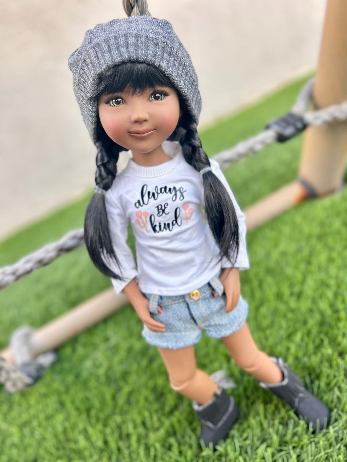 PREORDERCustom doll WIG Exclusive Vegan Mohair-fits 8-9" head size Kaye Wiggs, RRFF, Meadowdolls Dumplings , bjd, "Stretch Fit" Black  braid
