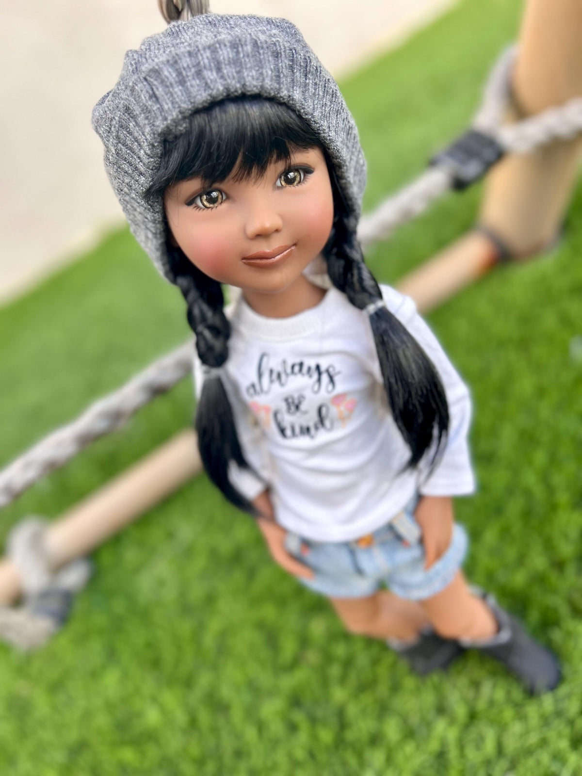 PREORDERCustom doll WIG Exclusive Vegan Mohair-fits 8-9" head size Kaye Wiggs, RRFF, Meadowdolls Dumplings , bjd, "Stretch Fit" Black  braid