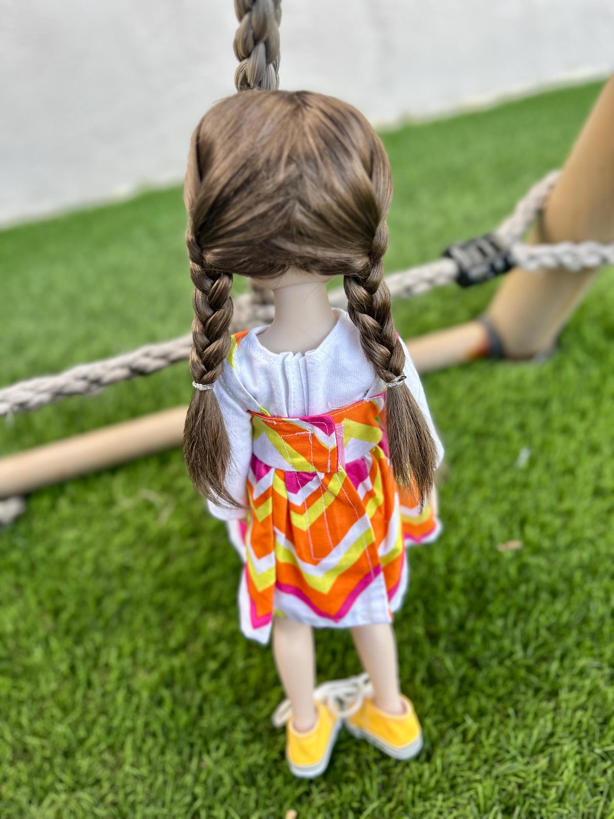PREORDER Custom doll WIG Exclusive Vegan Mohair-fits 8-9" head size Kaye Wiggs, RRFF, Meadowdolls Dumplings , "Stretch Fit" Brown  braids