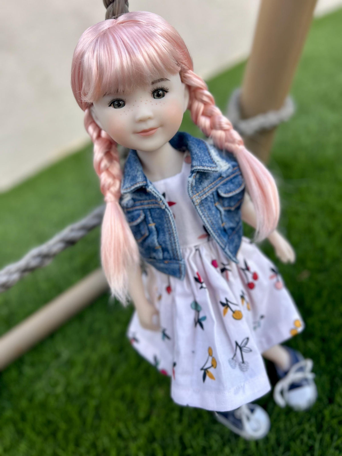 Custom doll WIG Exclusive Vegan Mohair-fits 8-9" head size Kaye Wiggs, RRFF, Meadowdolls Dumplings , bjd, "Stretch Fit" Pink braids
