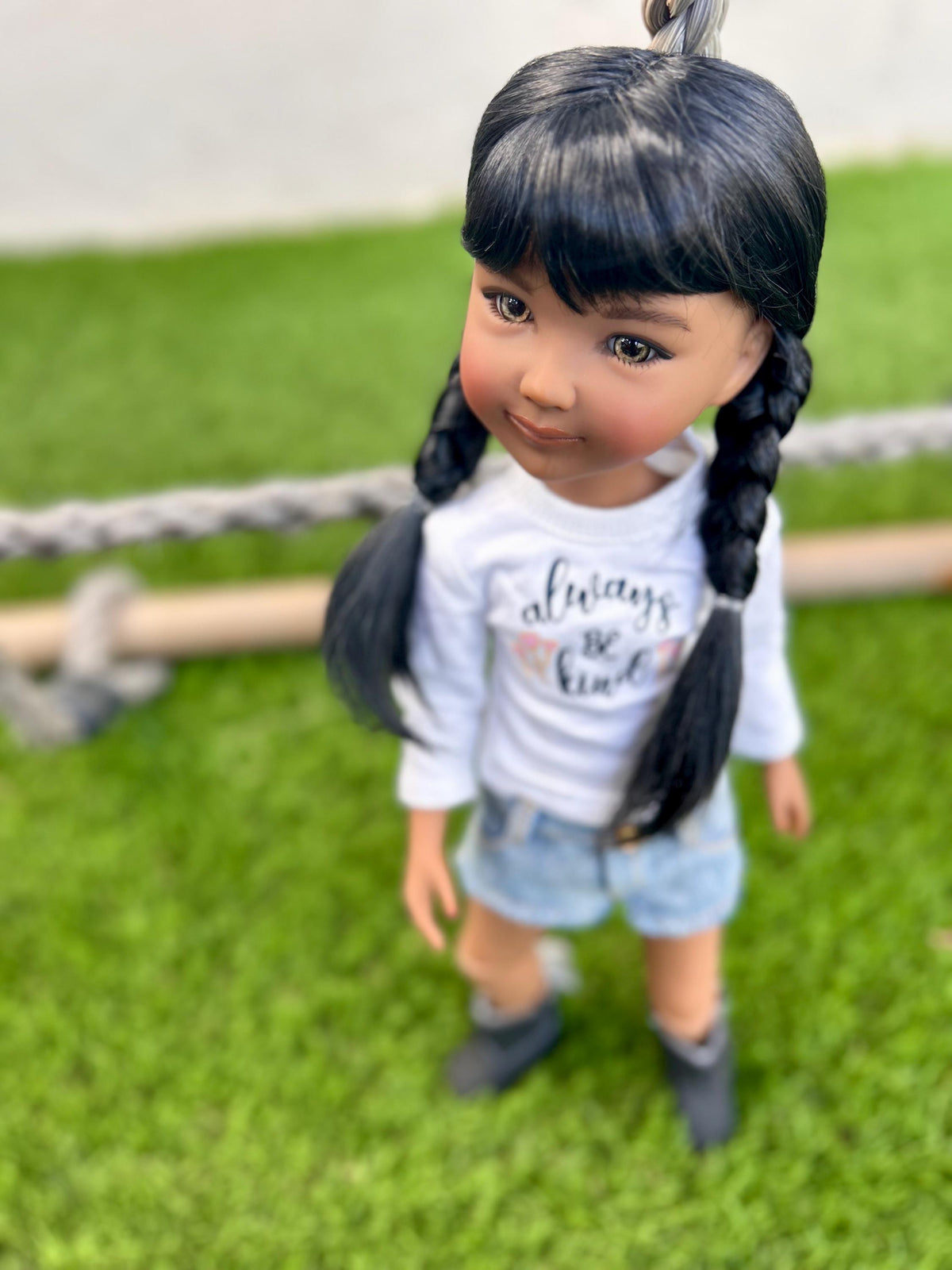 PREORDERCustom doll WIG Exclusive Vegan Mohair-fits 8-9" head size Kaye Wiggs, RRFF, Meadowdolls Dumplings , bjd, "Stretch Fit" Black  braid