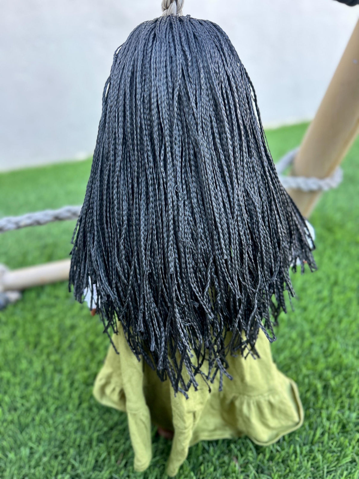 PREORDER Zazou Custom doll wig for 18" American Doll Dolls-Heat Safe-Tangle Resistant-fits 11" head of 18" dolls  AA black micro braids