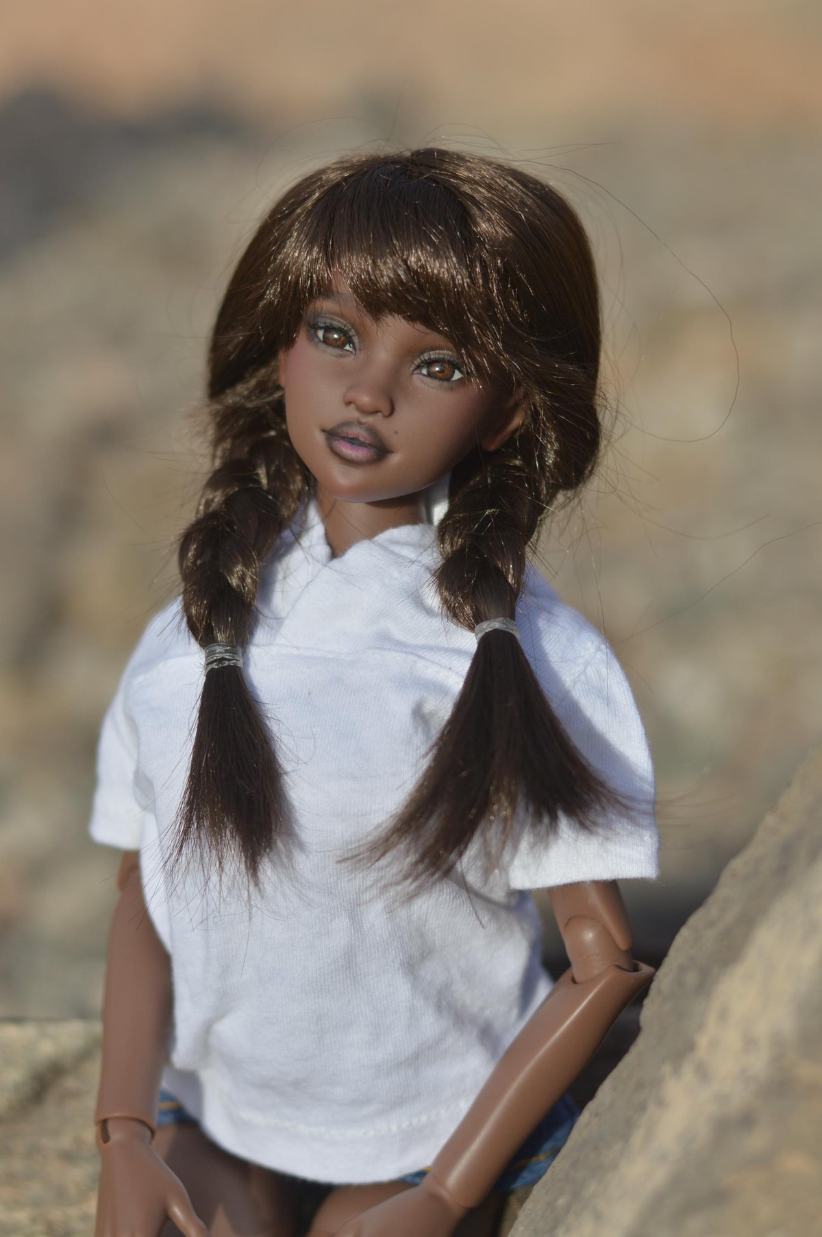 Zazou Dolls Custom doll Wig for Minifee 1/4 BJD Dolls- 6-7" head size Bjd, msd, Boneka ,Fairyland Minifee dolls mohair Brown braids