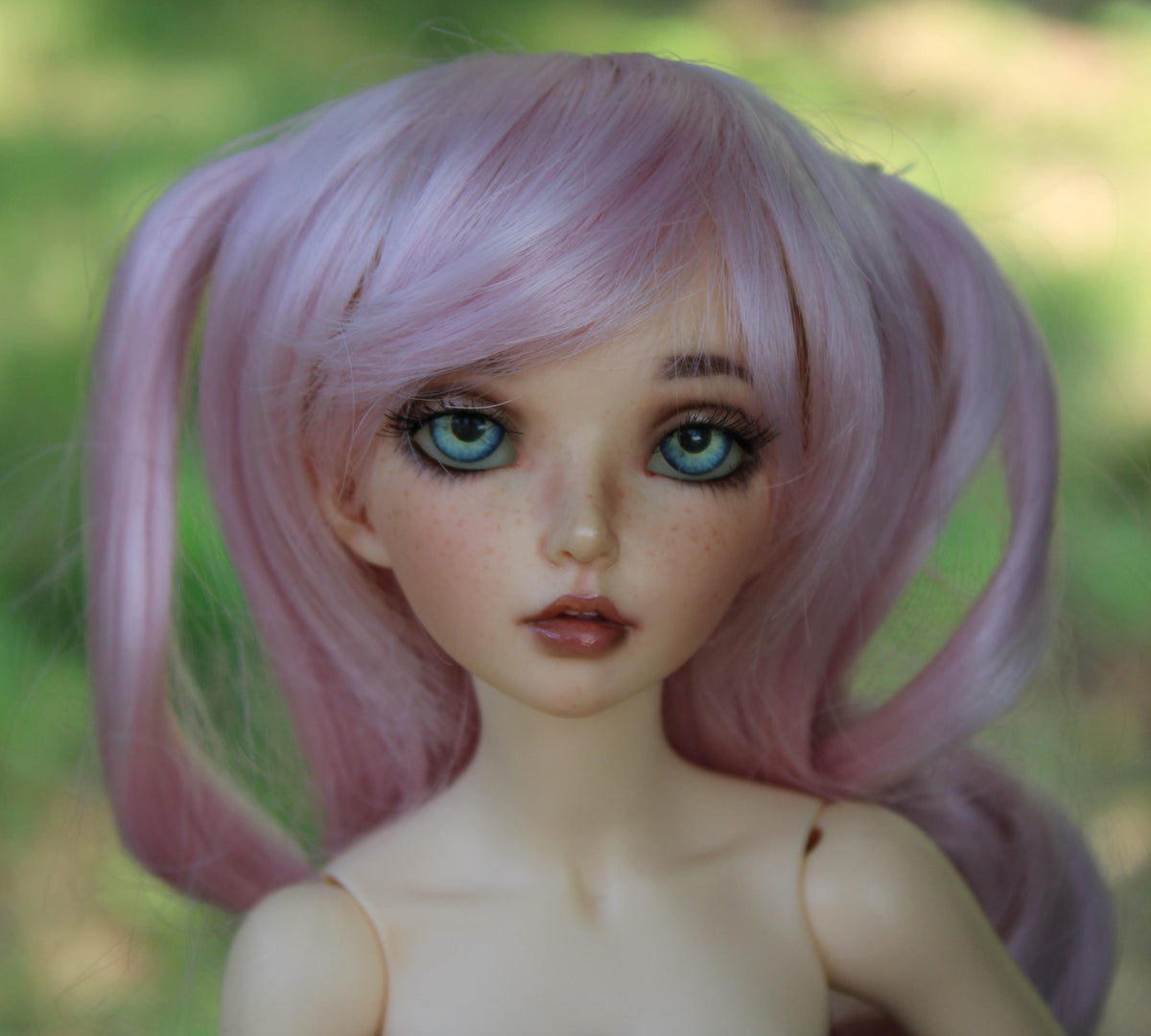 Custom doll Wig for Minifee Dolls- "TAN CAPS" 6-7" head size of Bjd, msd, Boneka ,Fairyland Minifee dolls anime pink pigtails