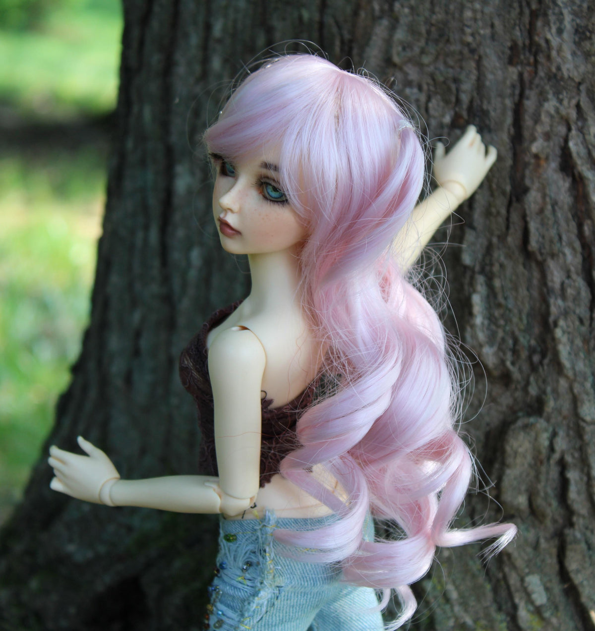 Custom doll Wig for Minifee Dolls- "TAN CAPS" 6-7" head size of Bjd, msd, Boneka ,Fairyland Minifee dolls anime pink pigtails