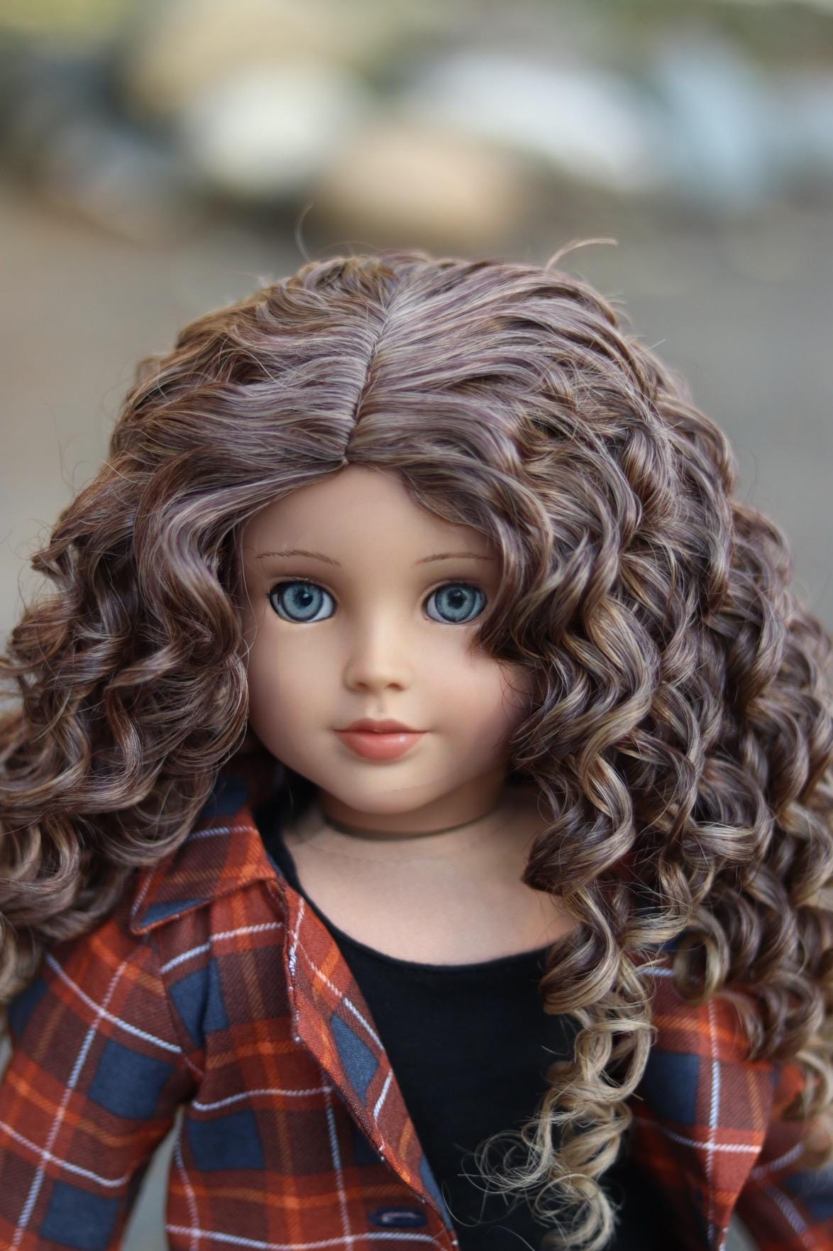 PREORDER Custom  doll wig  18" American Doll- Heat Safe - Tangle Resistant-fits 11" head size of 18" dolls OG  BJD Gotz caramel ombre Zazou