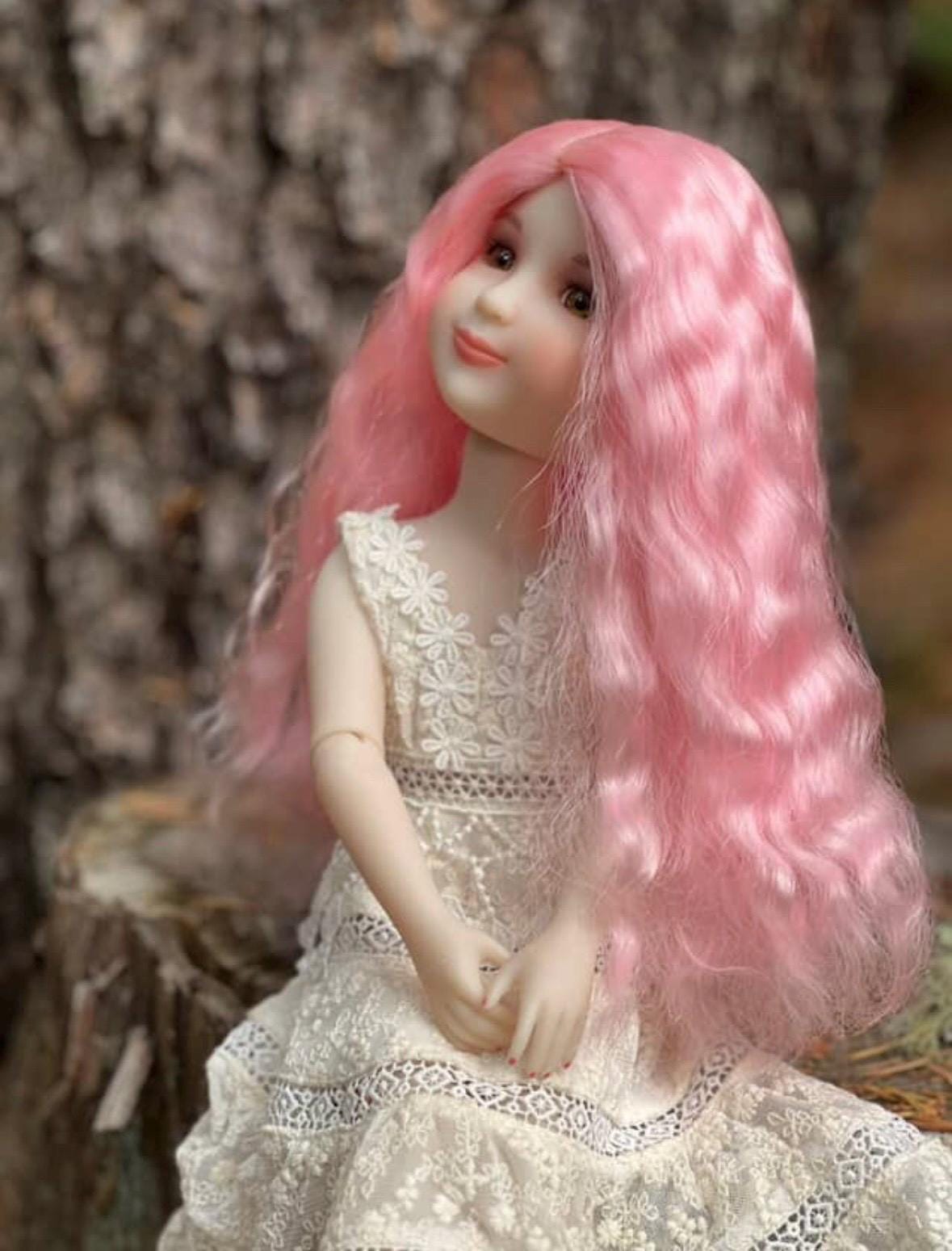 Custom doll Wig Exclusive Vegan Mohair-fits 9-10" head size Kaye Wiggs, RRFF, WW, bjd, Girl for All Time"Loose Fit" Zazou Dolls