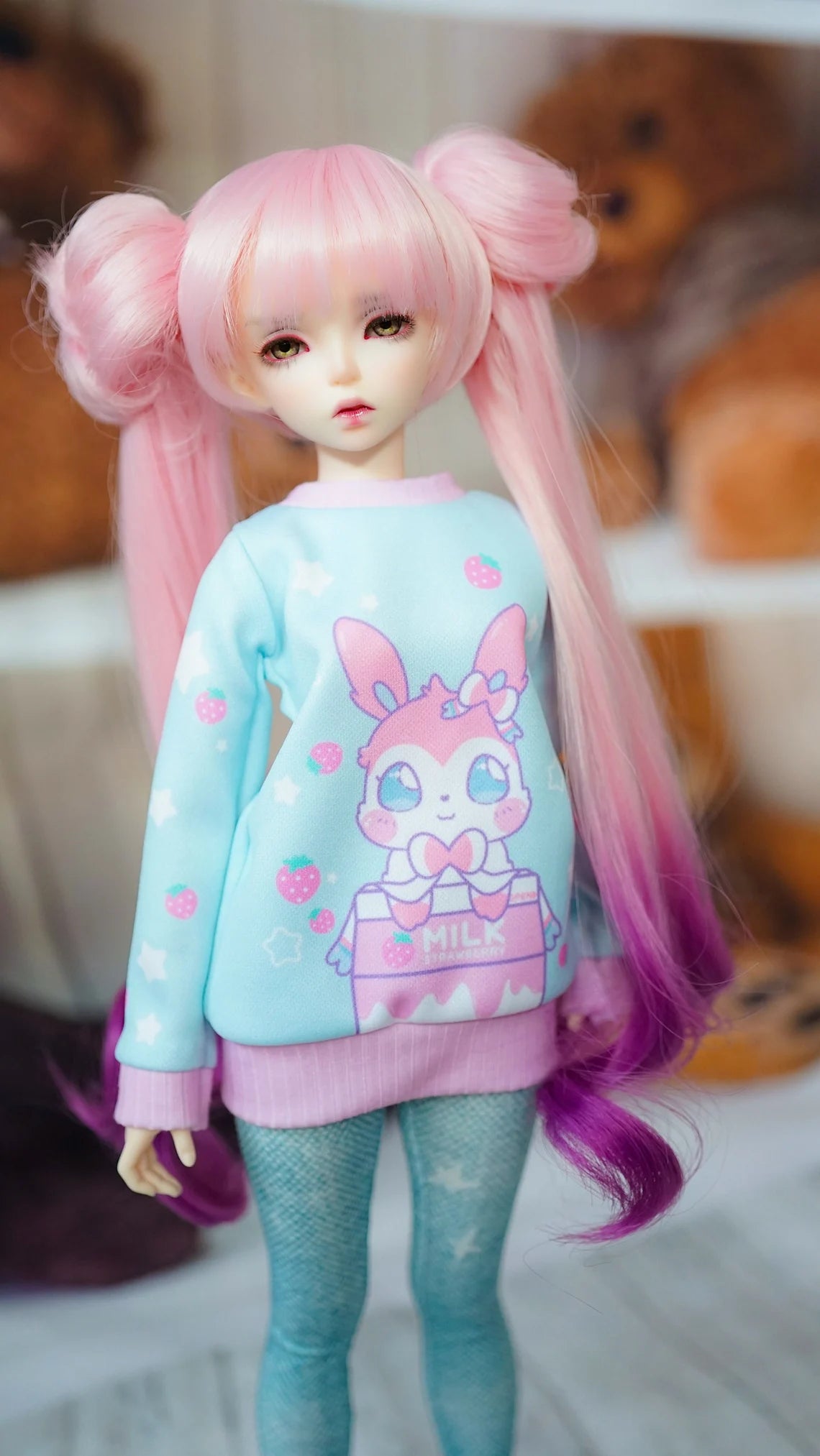 Custom doll Wig for Minifee 1/4 BJD Dolls- "TAN CAPS" 6-7" head size of Bjd, msd, Boneka ,Fairyland Minifee dolls Removeable buns Limited
