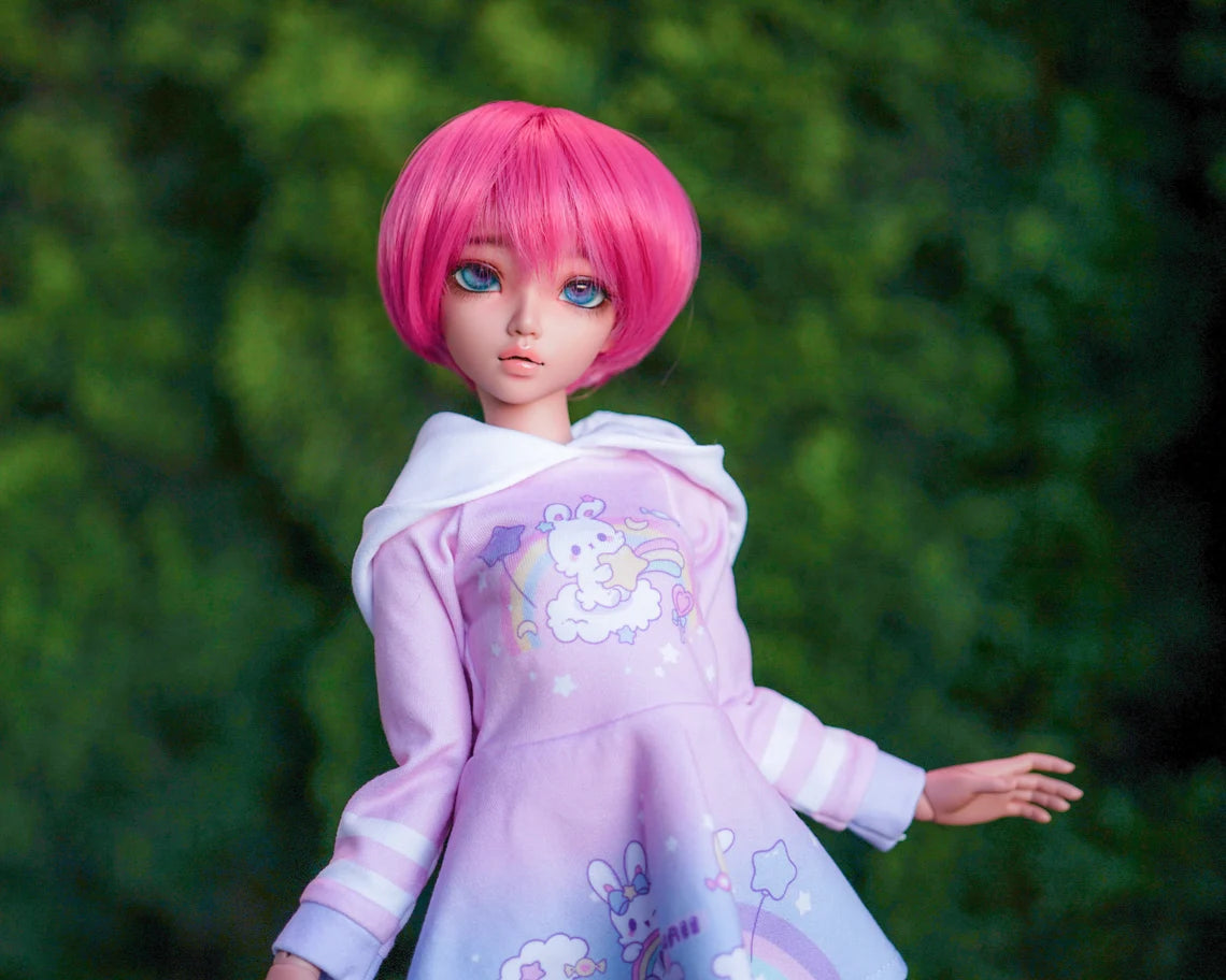 Custom doll Wig for Minifee 1/4 BJD Dolls- "TAN CAPS" 6-7" head size of Bjd, msd, Boneka ,Fairyland Minifee dolls Pink Pixie