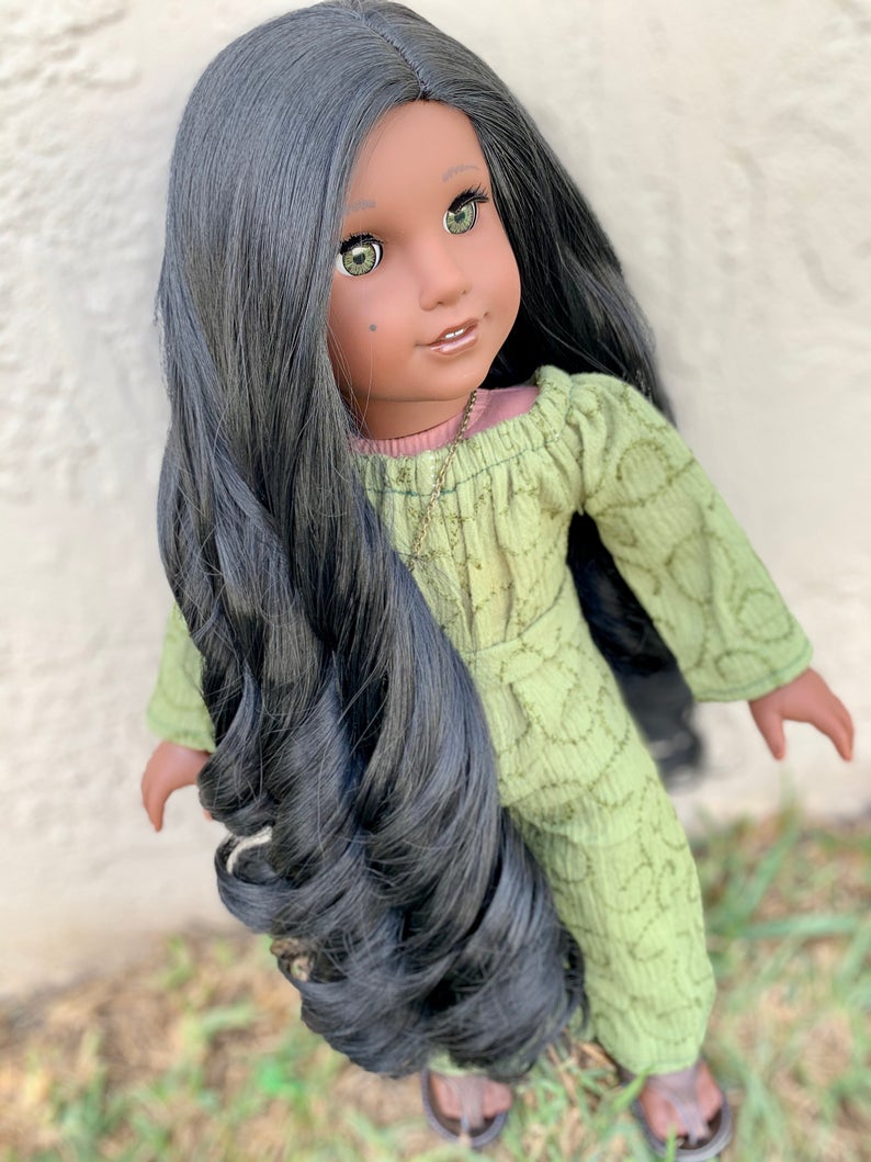 Zazou Dolls Exclusive Cafe Noir WIG for 18 Inch dolls such as Our Generation, Journey Girls and American Girl Pocahotas, Jasmine and Josefina