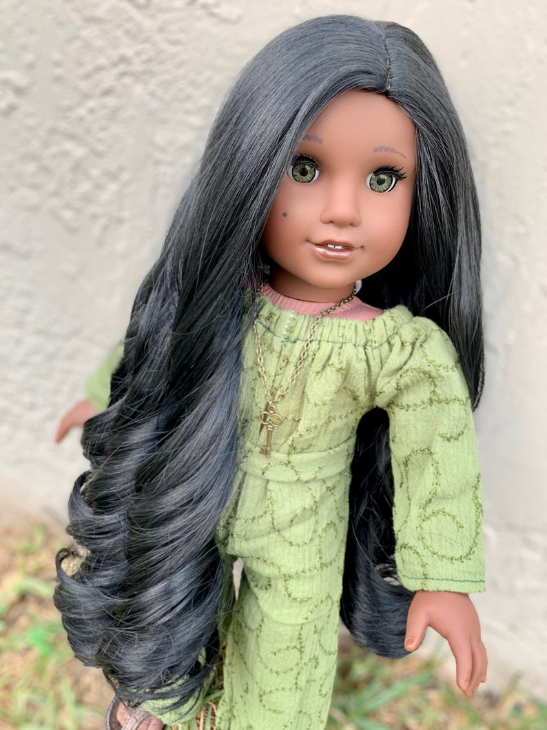 Zazou Dolls Exclusive Cafe Noir WIG for 18 Inch dolls such as Our Generation, Journey Girls and American Girl Pocahotas, Jasmine and Josefina