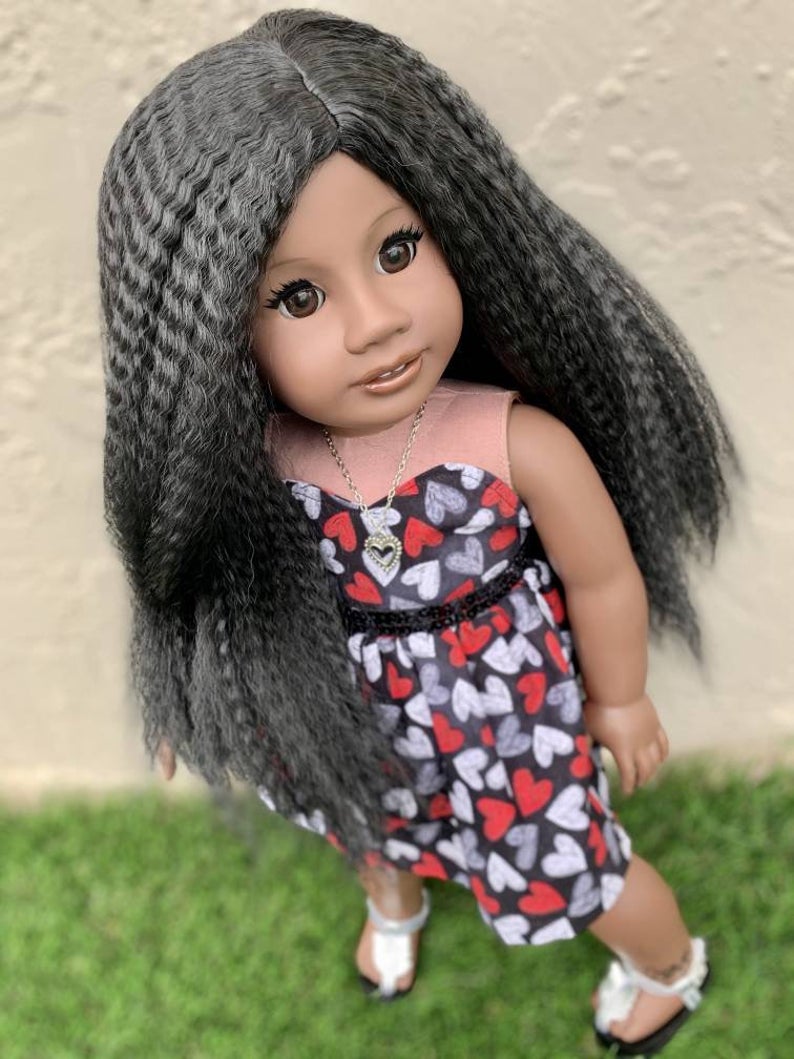 Zazou Dolls Exclusive Textured WIG Black Licorice for 18 Inch dolls such American Girl AA!! Addy Replacement