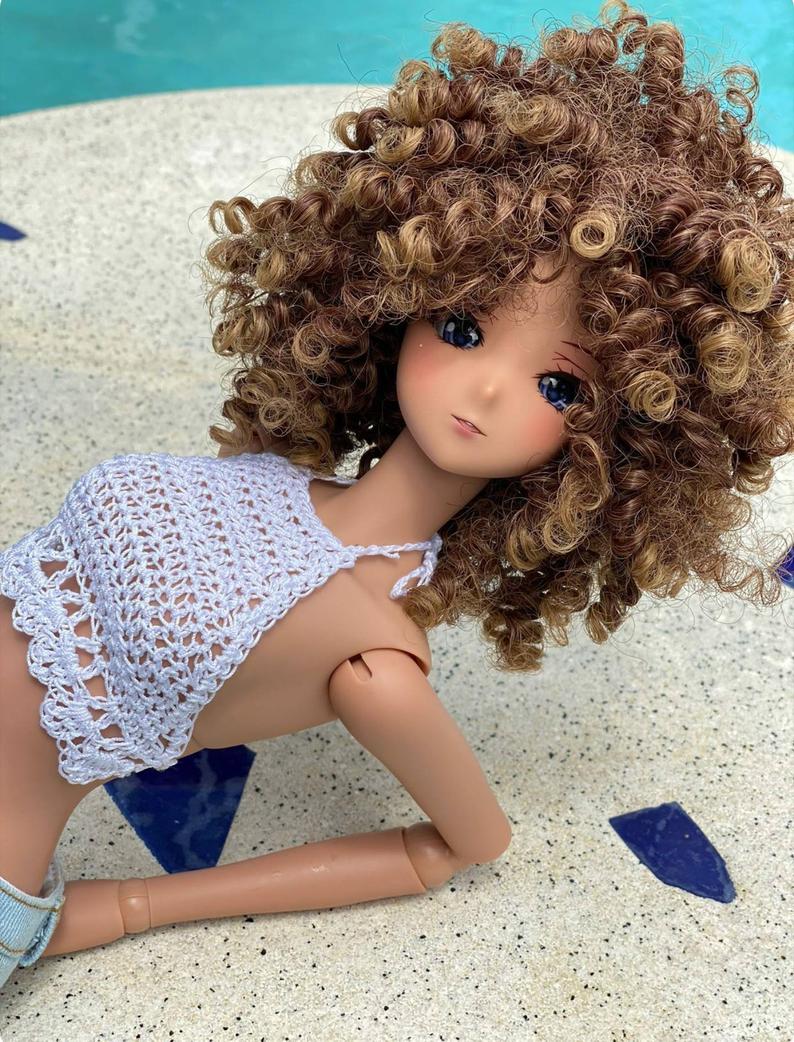 ZaZou Luxury Boho Chic Sweet Molasses WIG for Smart Doll, Ruby Red Fashion Friends, 18" MSD BJD Kaye Wiggs PREORDER