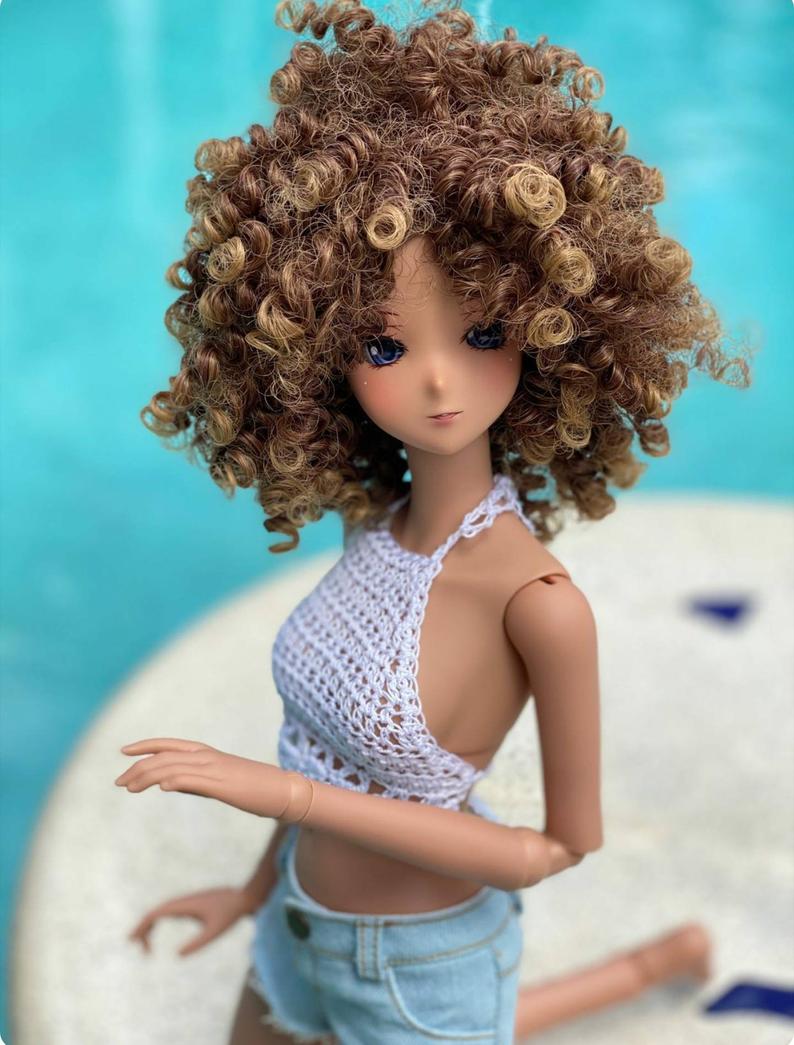 ZaZou Luxury Boho Chic Sweet Molasses WIG for Smart Doll, Ruby Red Fashion Friends, 18" MSD BJD Kaye Wiggs PREORDER