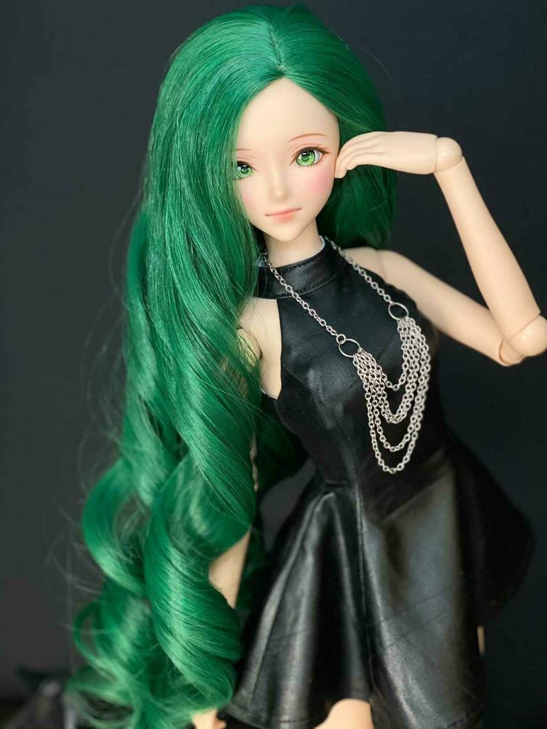 ZaZou Luxury Emerald WIG for Smart Doll, Ruby Red Fashion Friends, 18" MSD BJD Kaye Wiggs