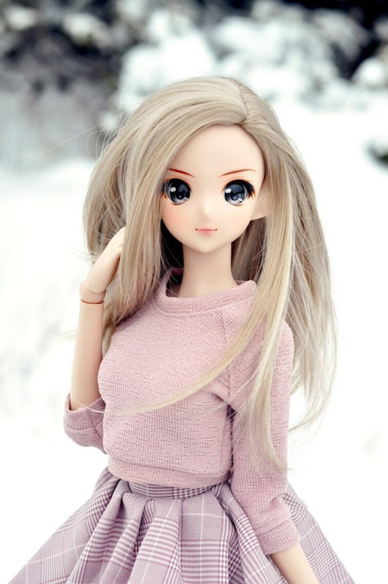 Custom doll WIG for Smart Dolls- Heat Safe -Tangle Resistant- 8.5" head size of BJD, SD, Dollfie Dream dolls Ashy blonde