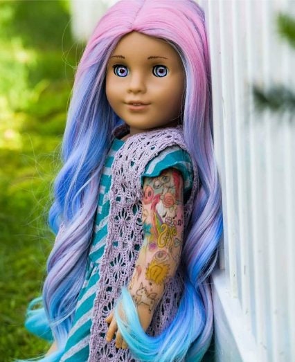 Custom DYED OMBRE Doll Wig for 18" American Girl Doll Heat Safe Tangle Resistant - fits 10-11" head size of all 18" dolls Unicorn