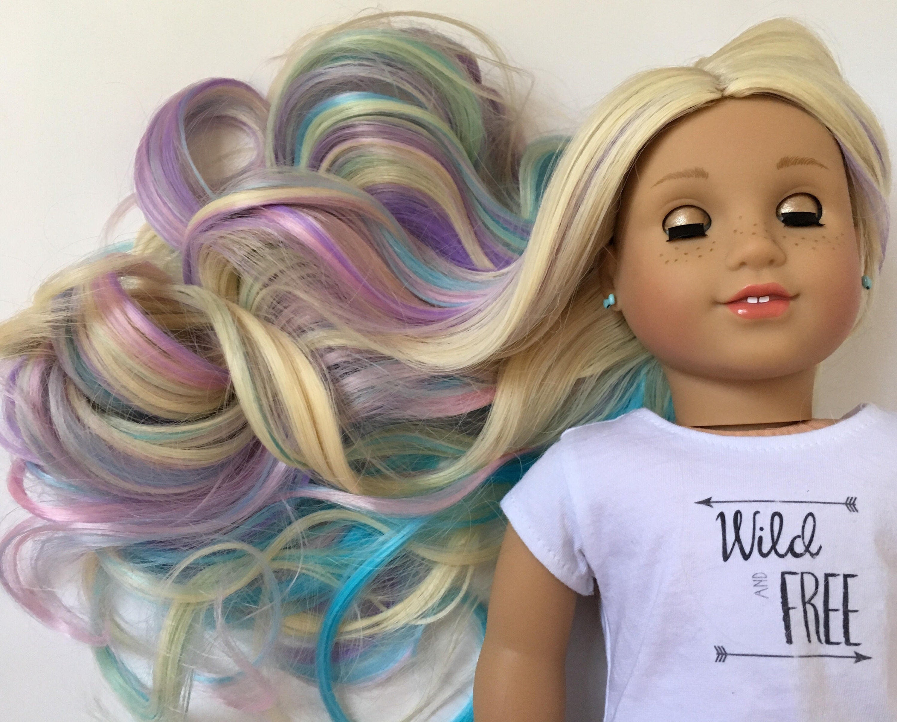 Custom Doll Wig for 18" American Girl Doll - Heat Safe-Tangle Resistant-fits 10-11" Unicorn Rainbow Descendants Audrey