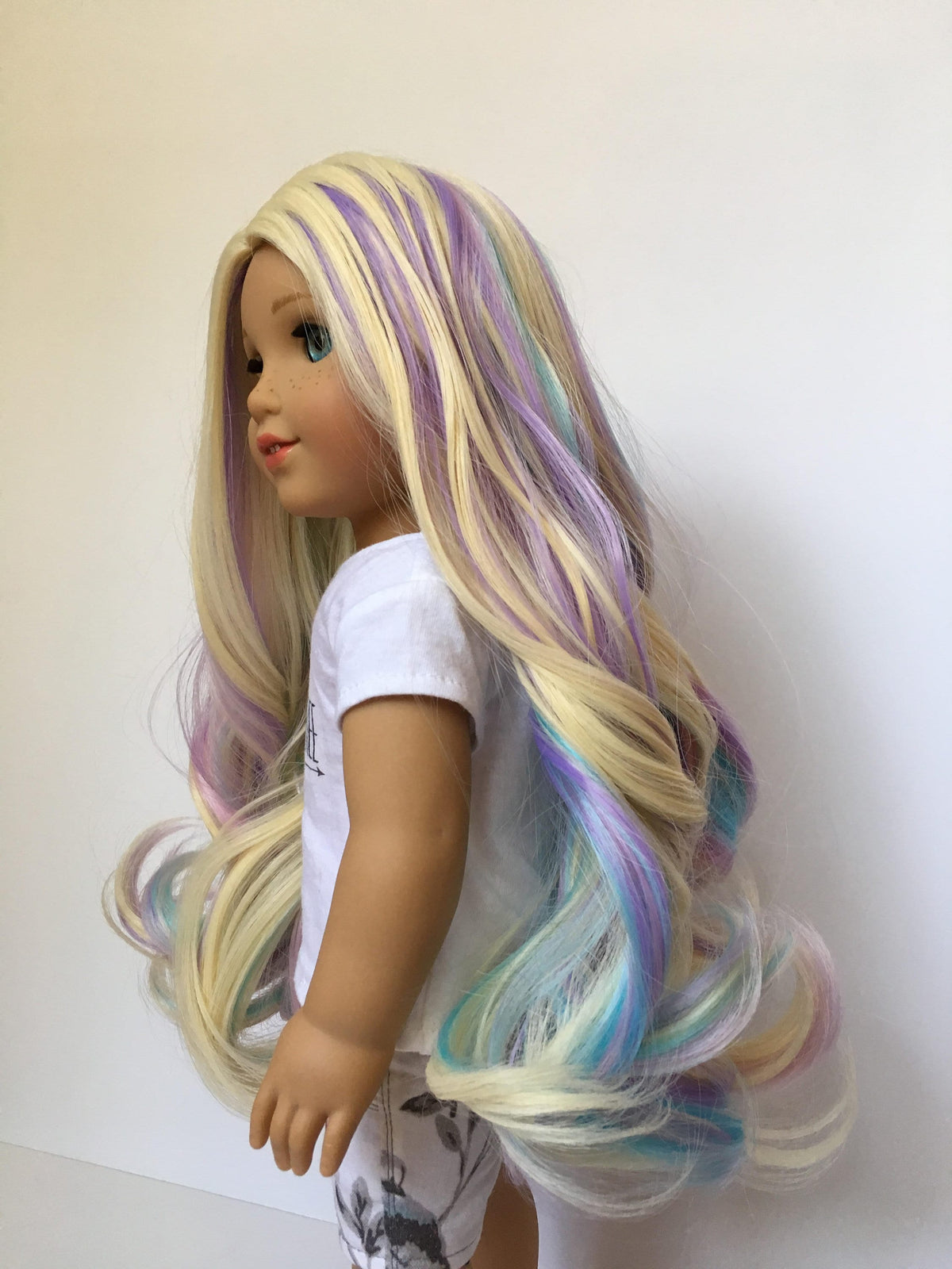 Custom Doll Wig for 18" American Girl Doll - Heat Safe-Tangle Resistant-fits 10-11" Unicorn Rainbow Descendants Audrey