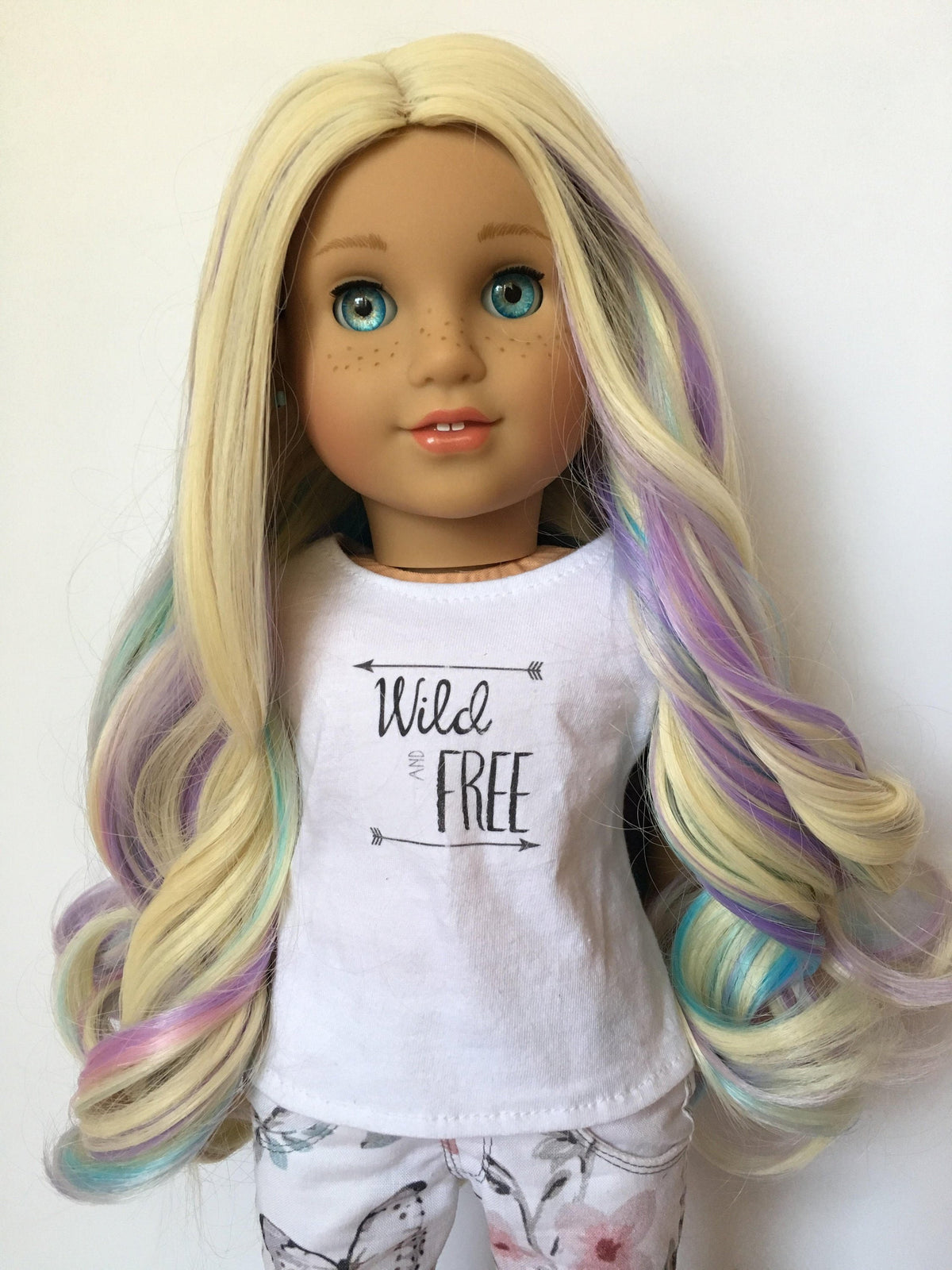 Custom Doll Wig for 18" American Girl Doll - Heat Safe-Tangle Resistant-fits 10-11" Unicorn Rainbow Descendants Audrey