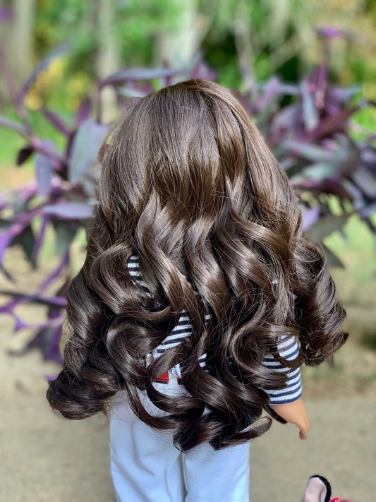 Zazou Custom doll wig for 18" American Girl Dolls - Heat Safe - Tangle Resistant-fits 10-11" head size of 18" dolls OG Blythe BJD Gotz  Dark Brown