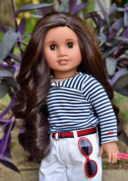 Zazou Custom doll wig for 18" American Girl Dolls - Heat Safe - Tangle Resistant-fits 10-11" head size of 18" dolls OG Blythe BJD Gotz  Dark Brown