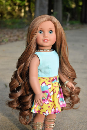 Custom doll wig for 18" American Girl Dolls - Heat Safe - Tangle Resistant - fits 10-11" head size of 18" dolls OG Blythe BJD Gotz caramel