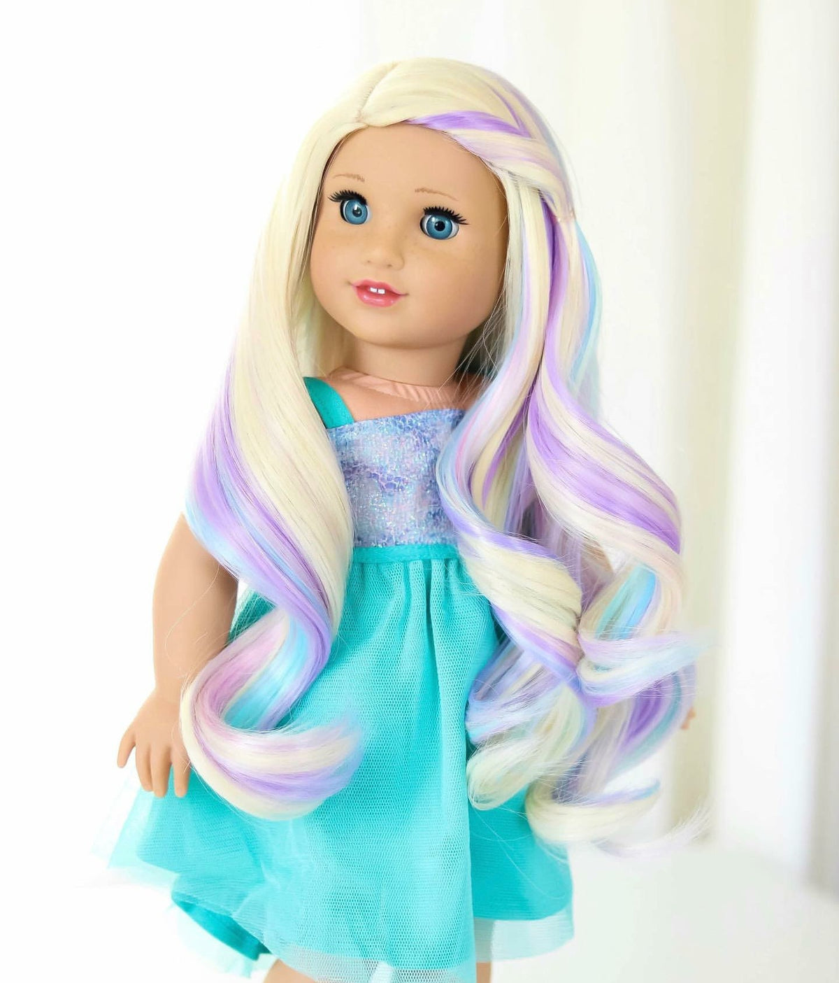 Custom Doll Wig for 18" American Girl Doll - Heat Safe-Tangle Resistant-fits 10-11" Unicorn Rainbow Descendants Audrey