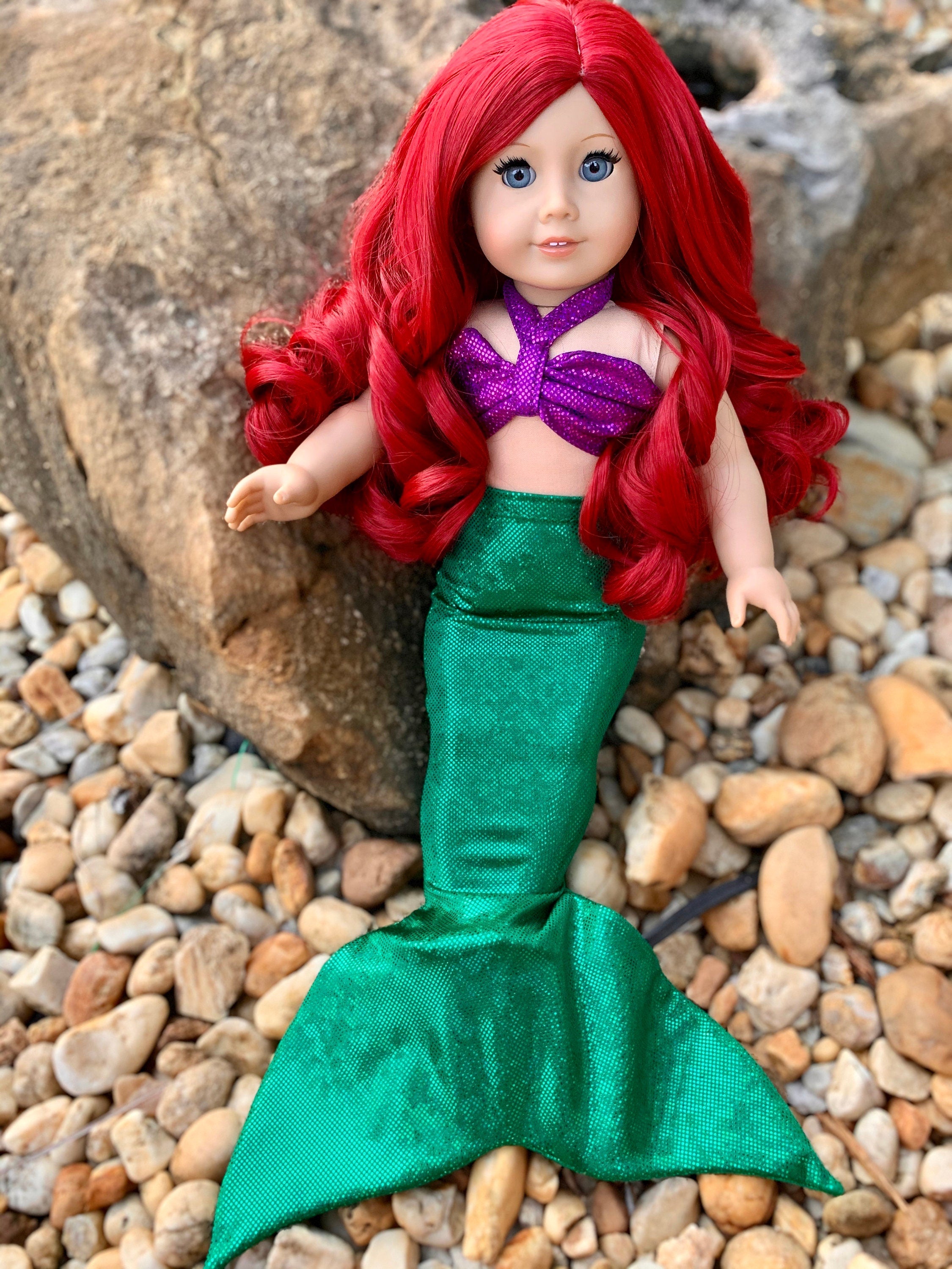 Custom doll wig for 18" American Girl Dolls - Heat & Tangle Resistant -fits 10-11" head size of 18" dolls BJD Gotz Little mermaid Ariel red