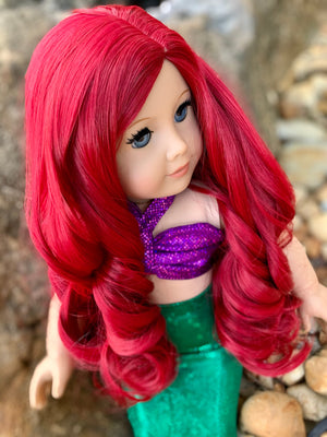 Custom doll wig for 18" American Girl Dolls - Heat & Tangle Resistant -fits 10-11" head size of 18" dolls BJD Gotz Little mermaid Ariel red