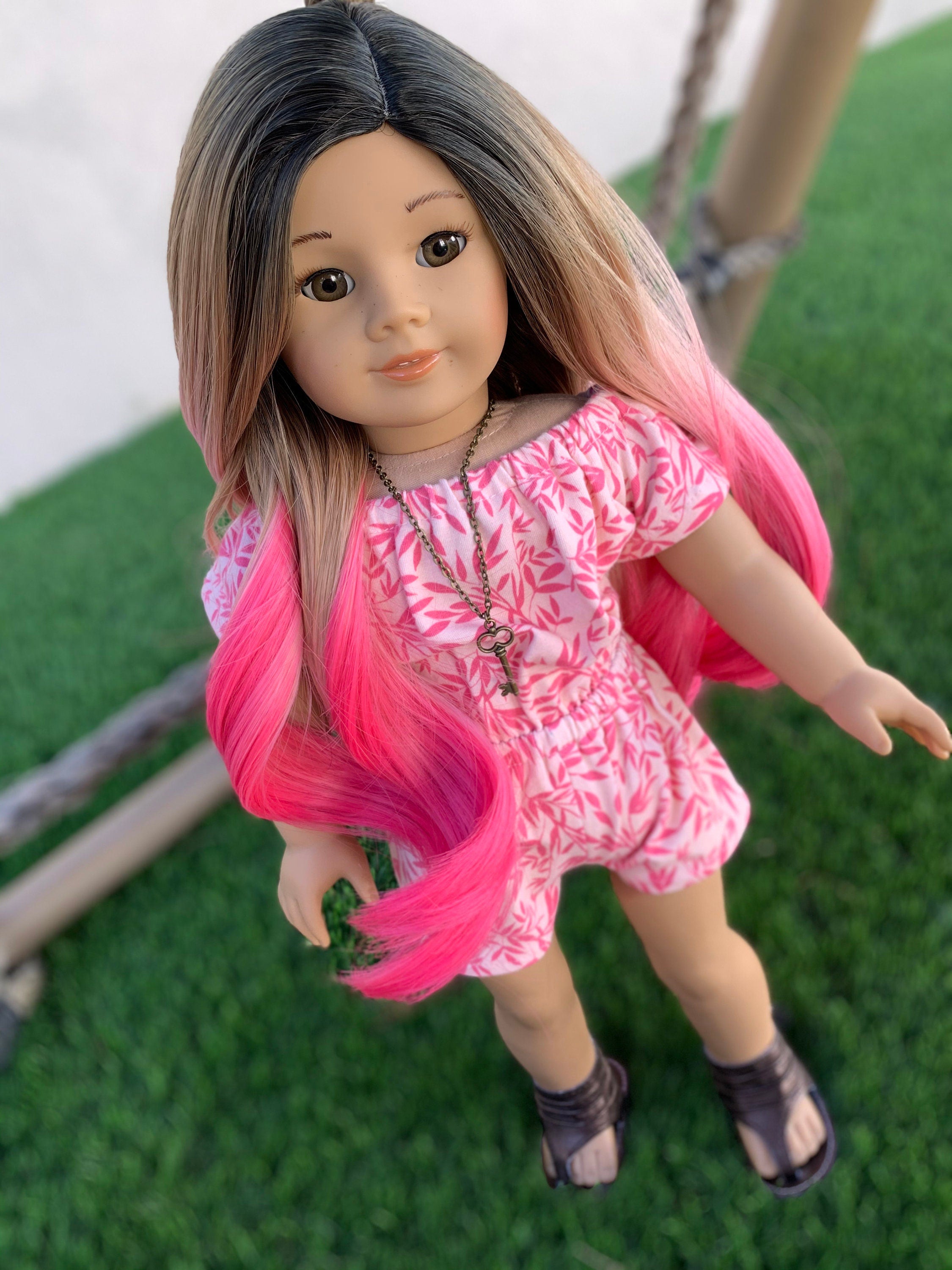 Custom DYED OMBRE Doll Wig for 18" American Girl Doll Heat Safe Tangle Resistant - fits 10-11" head size of all 18" dolls Unicorn Ombre