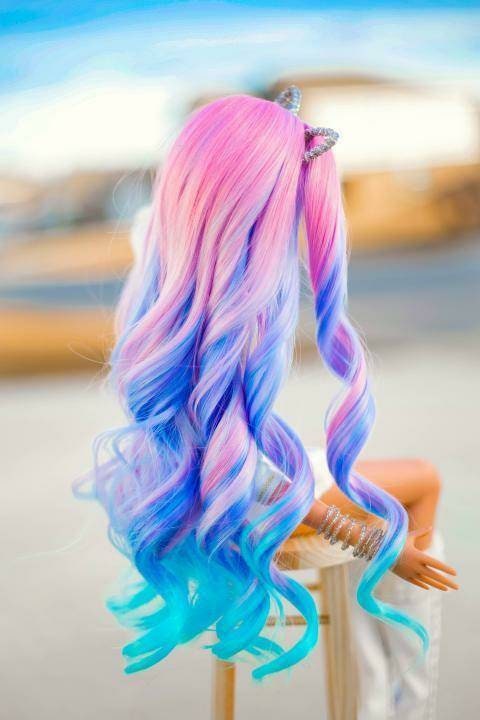 Custom doll WIG for Smart Dolls- Heat Safe - Tangle Resistant- 8.5" head size of Bjd, SD, Dollfie Dream dolls Unicorn Dyed Ombre